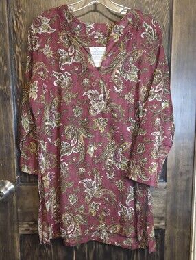 NWT Kurti Brand Women's Kurti Paisley Tunic Top - Burgundy